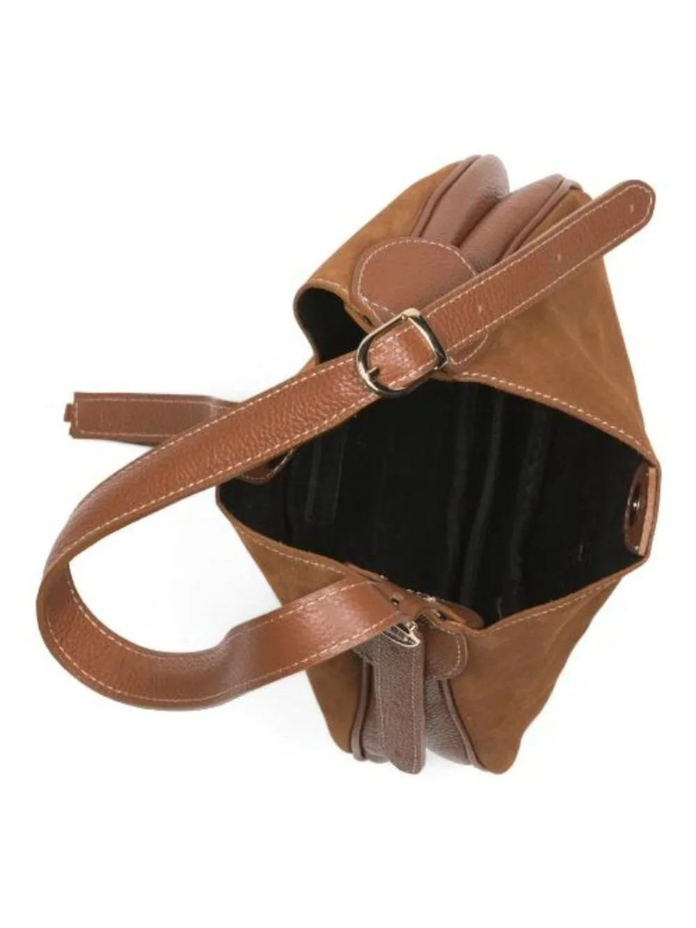 ISADORA Made In Italy Suede Mini Hobo With Bar Hardware And Double Gussets